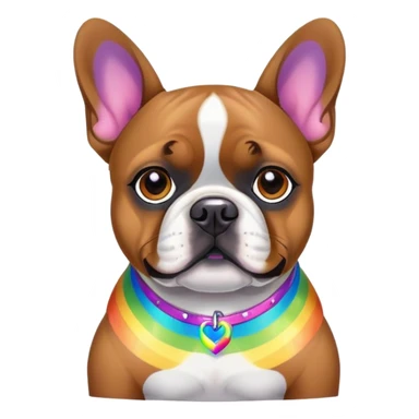 A brown French Bulldog/Boxer mix in a Lisa Frank artistic style sticker