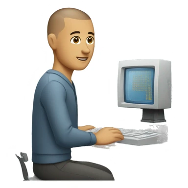 fair man buzz cut working computer sticker