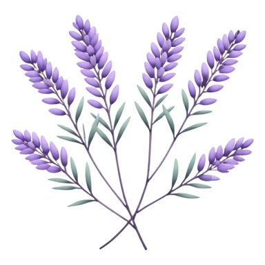 simple flower branches. The art style is clean line art with delicate watercolor textures, pastel colors, and a dominant palette of lavender, soft lilac, and muted purple. Let the branch be more elongated and have short branches on it like ears of corn. sticker