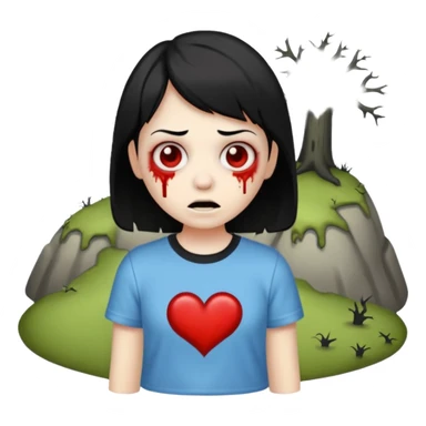 zombie emoji with short black hair and i ❤️ haunted mound t-shirt sticker