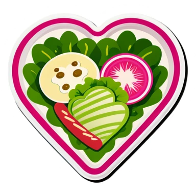 green salad in a pink heart shaped plate   sticker