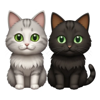 Can you make an emoji of two cats looking at each other, one black with brown eyes and the other gray with green eyes? sticker