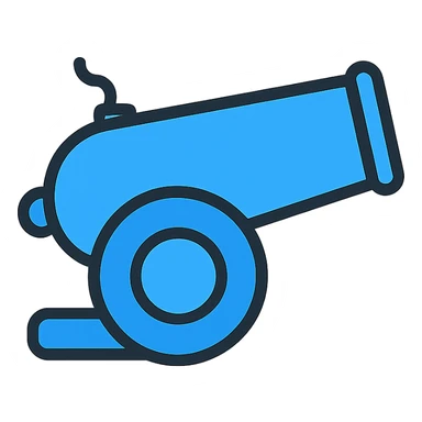 blue cannon, stylized, simple, iconic sticker