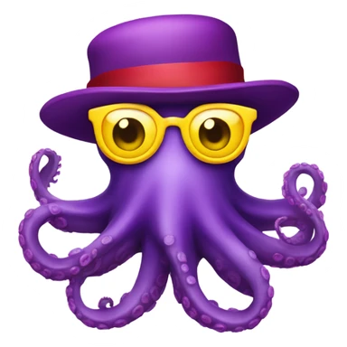 purple octopus with red hat and yellow glasses sticker