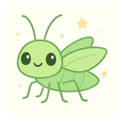 cute cartoon katydid with big eyes and smiling, bright green sticker