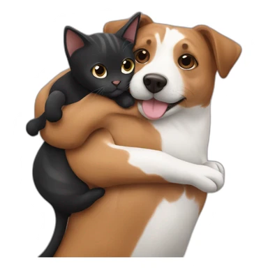 Black mackerel cat hugging brown Jack Russell dog sticker