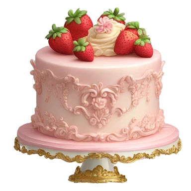 vintage rococo highly detailed pale pink cake with strawberries sticker