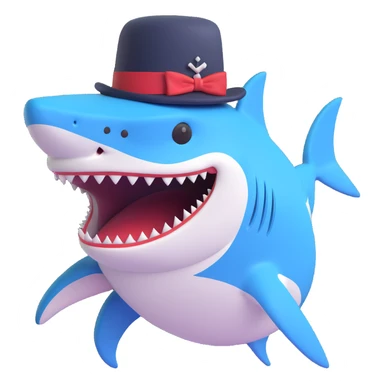 playful and charming shark wearing a top hat sticker