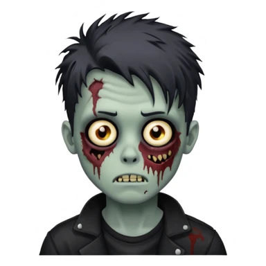 Zombie Boy with black médium large messy hair and teenager aparience, black background sticker