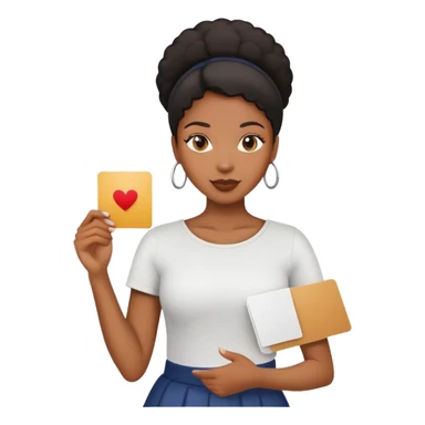 black female standing holding a card in one hand sticker