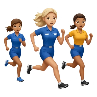 catch me while you can -- a female co-worker running and people trying to catch her sticker