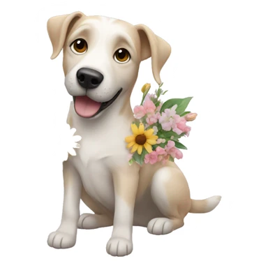 dog with flowers sticker