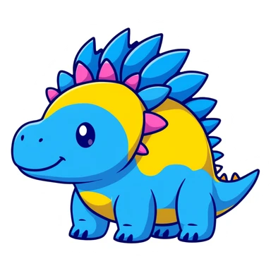 A cartoon blue toy stegosaurus with a friendly face and colorful spikes sticker