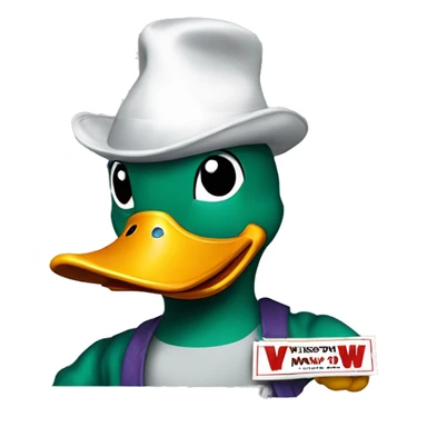 The Anaheim mighty duck mascot holding a sign with a “W” on it sticker