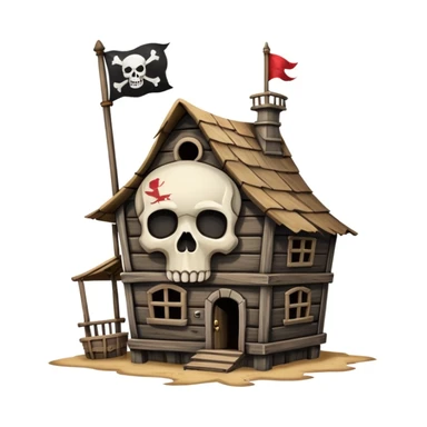 old pirate's house with skull flag sticker