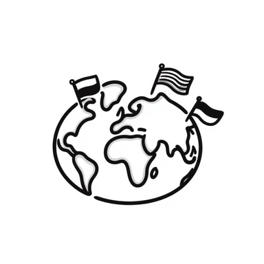 Hand-drawn globe with small country flags from different nations sticking out from the continents sticker