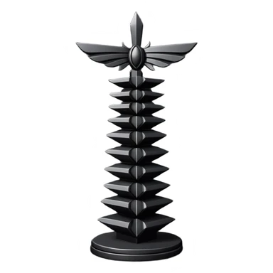 Minimal emoji, avant-garde gothic fashion totem made of stacked black metal elements, “FORTUNA” engraved vertically, editorial runway object aesthetic, heavy sculptural design, no glow, no neon, flat emoji style, centered, transparent background sticker