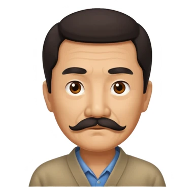 Old Chinese man with dark hair and full turn down mustache sticker