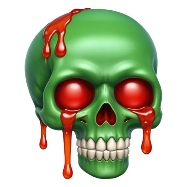 A green skull with red marmalade sticker