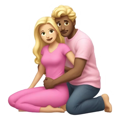 Man kneeling in front of woman standing with pink clothes and blonde hair  sticker