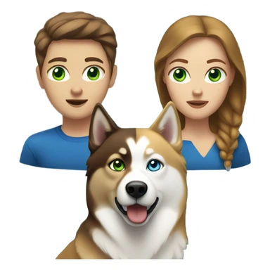 White Woman hair brown and bleus eyes and golden Husky With green eyes sticker