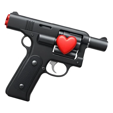 Black hand gun shooting a heart bullets out of the tip  sticker