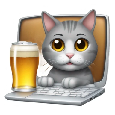 Shy cat with beer and pc sticker
