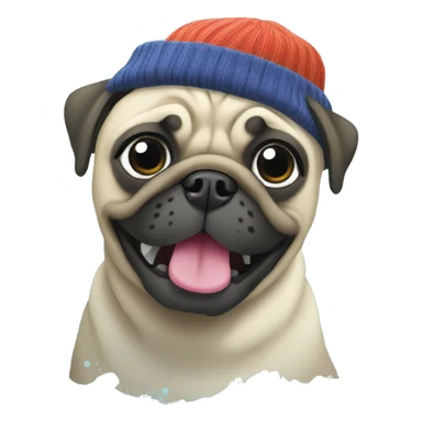 Pug wearing a beanie in the ocean  sticker