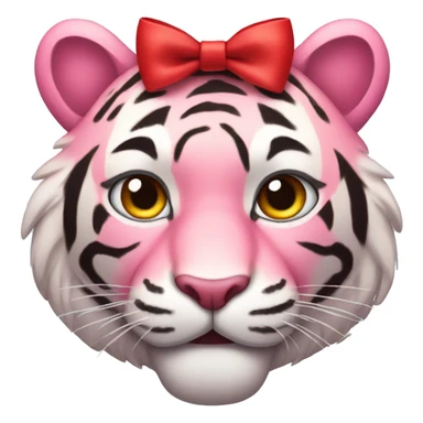 pink tiger face with red bow sticker