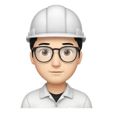 engineer wearing white polo, black hair with headgear sticker
