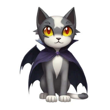   cool edgy beautiful anime-style ethereal dark-punk-themed animal vampiric cat-hybrid Fakemon with fangs and bat-wing-ears with a cape full body sticker