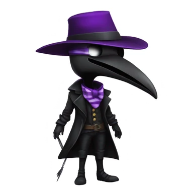 Plague doctor with bird shaped metal mask ,black fedora hat, purple striped vest, maroon shirt and Black gloves. sticker