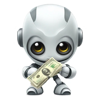 cute big-eyed robot holding money sticker