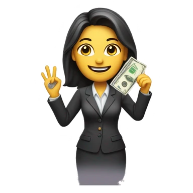 business woman with a piece of paper in the right hand and money in the left. Holding hands up and smiling. sticker