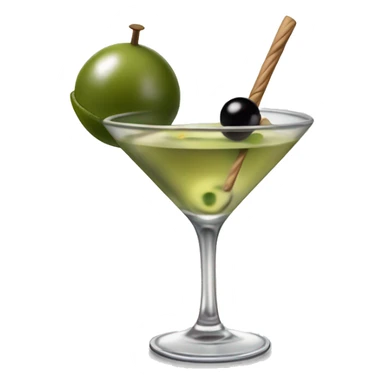 Dirty martini cocktail garnished with 2 olives on a stick sticker