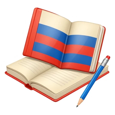 book with Russian flag colors, open notebook and pencil nearby sticker