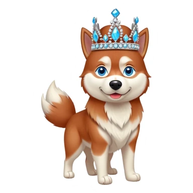 cute, disney-style red siberian husky with blue eyes wearing a bejeweled crown, full body view sticker
