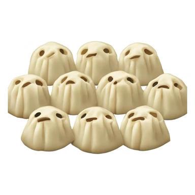 There are five Chinese dumplings on a plate sticker