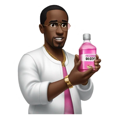 sean combs holding pink labeled oil sticker