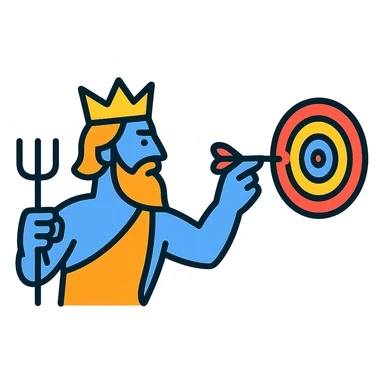 Neptune aiming at a dartboard, modern icon style sticker