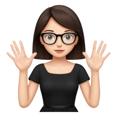 a cute brunette girl in a black dress wearing glasses  with two hands  sticker