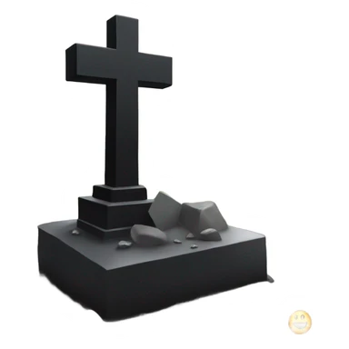 a black grave with the letters RIP on a silver  sticker