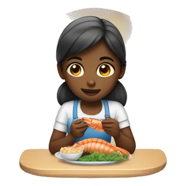 girl eating seafood sticker