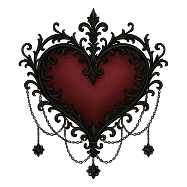 goth heart, black and crimson, delicate chains, Victorian influence, no background sticker