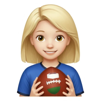 A girl with light blonde hair that looks around 13 years old with a football sticker