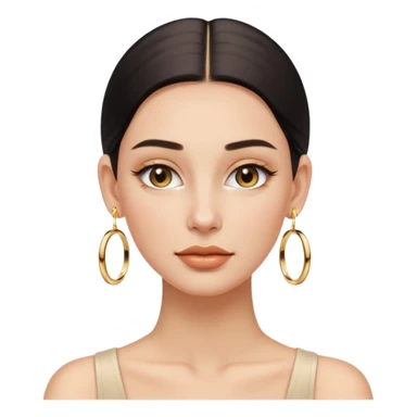 Clean Girl aesthetic, minimal makeup, dewy skin, slicked-back hair, gold hoop earrings, soft glow sticker
