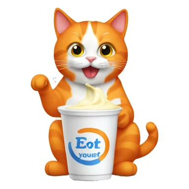 An orange cat eating yogurt  sticker