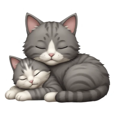 dark grey and white small cat with closed eyes, leaning his head on his paw while leaning on his elbow lying down sticker