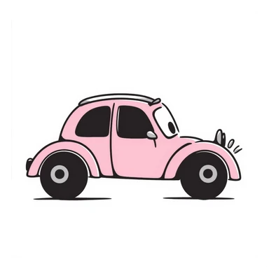 a pink car, hand drawn doodle style sticker