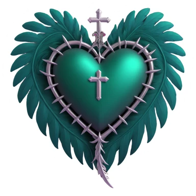 gothic heart, dark emerald velvet, silver cross, feather details, lush and gothic sticker